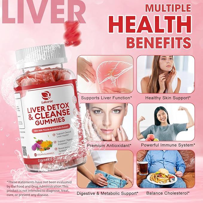 2 Pack Lukaree Liver Cleanse Detox & Repair Gummies | Sugar-Free Milk Thistle Supplement w/Artichok & L-Glutathione - Ultra-Concentrated Herbal Liver Support for Men & Women -Vegan,60 Count