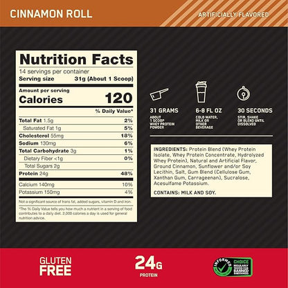 Optimum Nutrition Gold Standard 100% Whey Protein Powder, Cinnamon Roll, 1 Pound (Pack of 1)