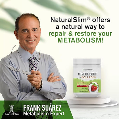 NaturalSlim Metabolic Protein Powder with Collagen, whey protein powder shake, Hydrolyzed Collagen with L-Glutamine for Metabolic Support, Digestion, Skin, Joints & Muscle, Low Carb 17.06oz Strawberry