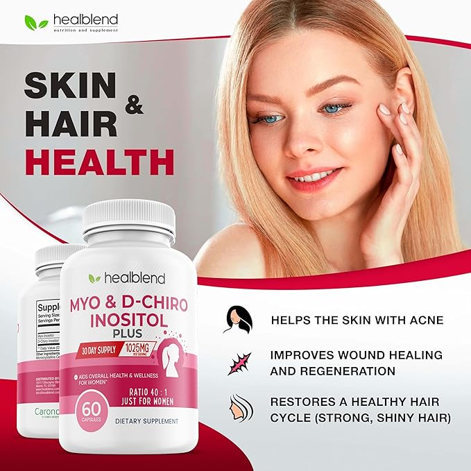 healblend Myo & D-Chiro Inositol Plus Supplement Blend, Hormonal Balance, Healthy Ovulation & Overall Wellness Support for Women, Fertility and Pregnancy Health (2 Pack)
