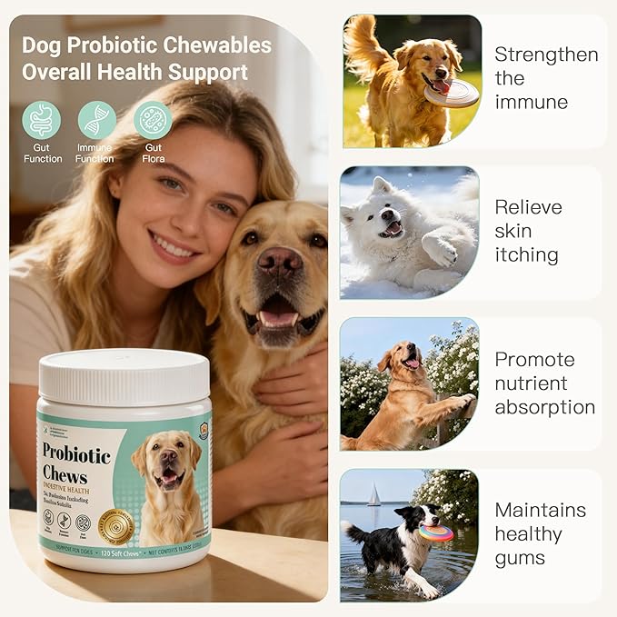 Probiotics for Dogs - Soft Chews for Yeast Infection, Digestive Health & Immune Support Promotes Balanced Gut Flora & Healthy Skin