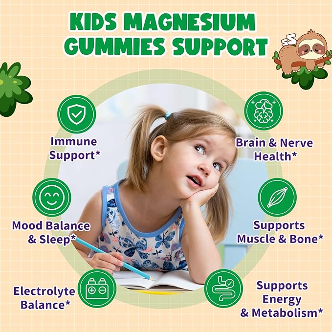 2 Pack Magnesium Glycinate Gummies for Kids - Magnesium Gummies with Vitamin D3, B6, Potassium & Ashwagandha for Kids & Adults Relaxation, Sleep, Brain & Bone Health -Sugar Free Pineapple Flavor 60 ct
