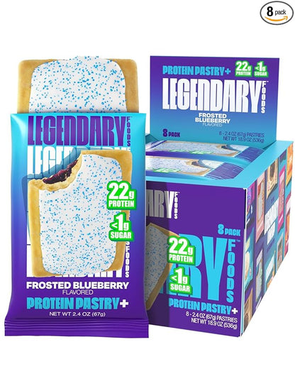 Legendary Foods 22g Protein Pastry 0g Added Sugar, Low Carb, Gluten Conscious, Keto Snack, Ideal for Glucose Management, Includes Whey Protein Isolate, 8 Pack Frosted Blueberry