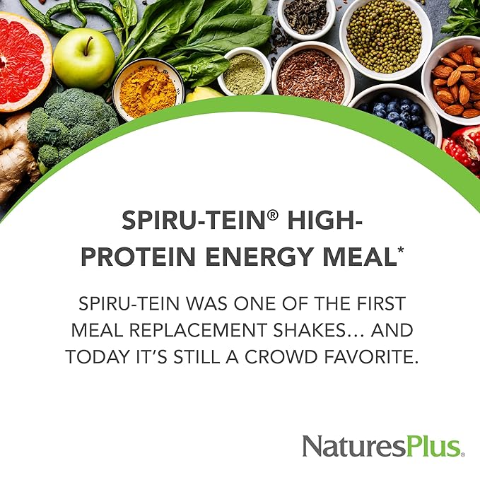 NaturesPlus SPIRU-TEIN, Cookies & Cream - 1.15 lbs - Plant-Based Protein Shake - Non-GMO, Vegetarian, Gluten Free - 15 Servings