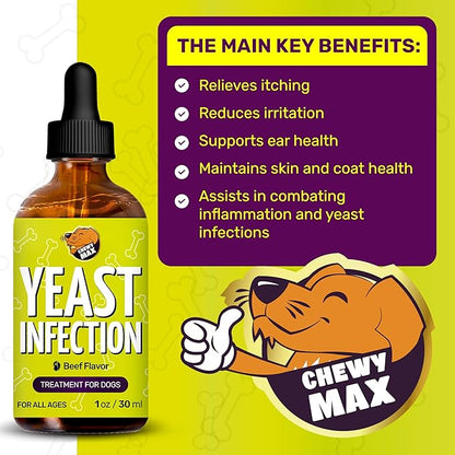 Yeast Infection Treatment for Dogs Helps with Allergies & Itching, and Ear Irritation | Dog Yeast Infection Treatment with Pau D'Arco, Dandelion, Ginger | For Puppies & Adult Ones | Beef Flavor | 1 oz