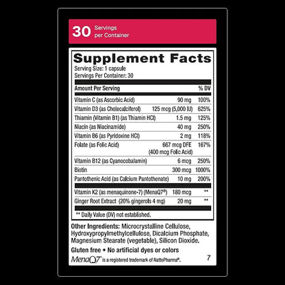 Weider Artery Health - Artery Flexibility & Heart Health - with Vitamin K2, D3 & Ginger - Bone & Immune Support* - Gluten Free & Vegan - 30 Veggie Capsules
