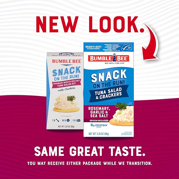 Bumble Bee Snack On The Run! Protein Pack, 8g per Box - Rosemary, Garlic, Sea Salt Tuna Salad with Crackers Kit - Ready to Eat Easy-Open Can - Wild Caught MSC-Certified Tuna (Pack of 12)