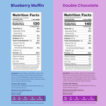 Magic Spoon Treats - 16 High Protein Bars: 8 Double Chocolate & 8 Blueberry Muffin - High Protein Gluten Free Snack - Sugar Free & Gluten Free Protein Cereal Bar - Low Carb & Keto Friendly