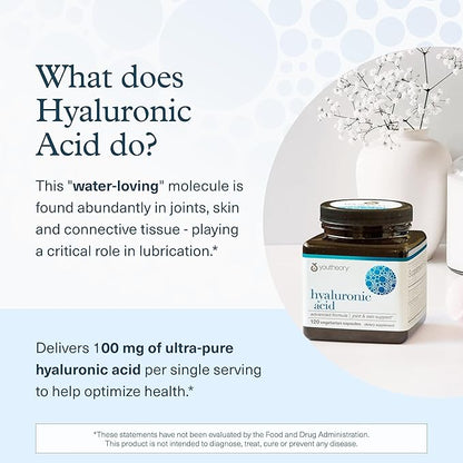 Youtheory Hyaluronic Acid Advanced Formula - Joint Support Supplement with Boswellia Extract* - Skin Health Supplement - Dairy, Soy & Gluten Free - 120 Vegetarian Capsules