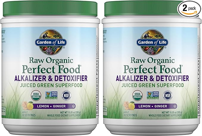 Garden of Life Raw Organic Perfect Food Alkalizer and Detoxifier,Lemon Ginger Flavored Superfood Powder Supplement,30 Servings,(Pack of 2)