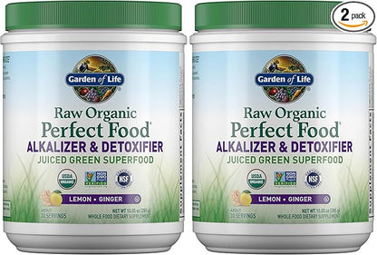 Garden of Life Raw Organic Perfect Food Alkalizer and Detoxifier,Lemon Ginger Flavored Superfood Powder Supplement,30 Servings,(Pack of 2)