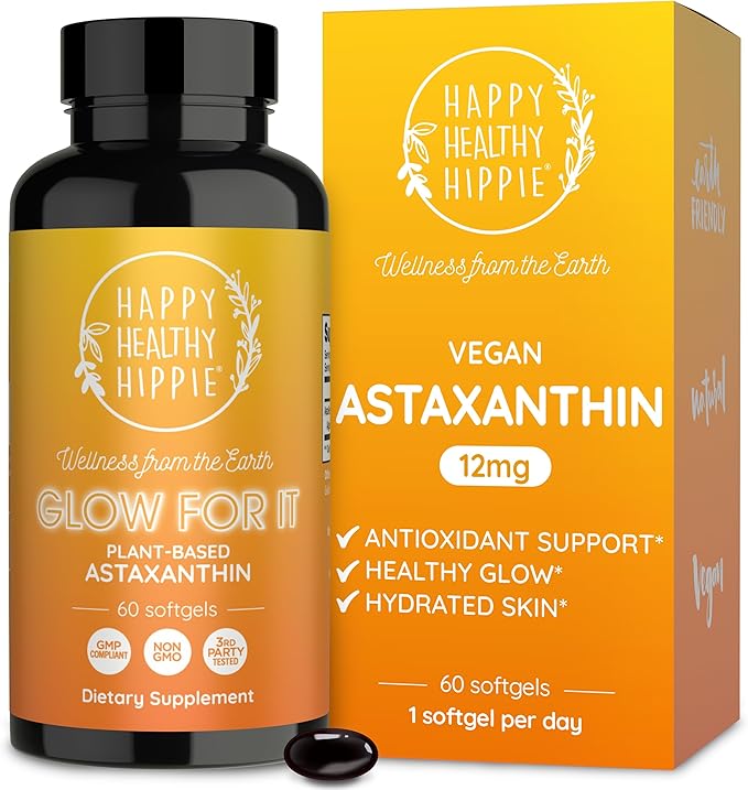Astaxanthin Supplement 12mg | Plant-Based Antioxidant for Skin Hydration, Elasticity & Radiant Glow | From Algae Extract | Non-GMO, Vegan, Made in USA | 2 Month Supply, 60 Softgels