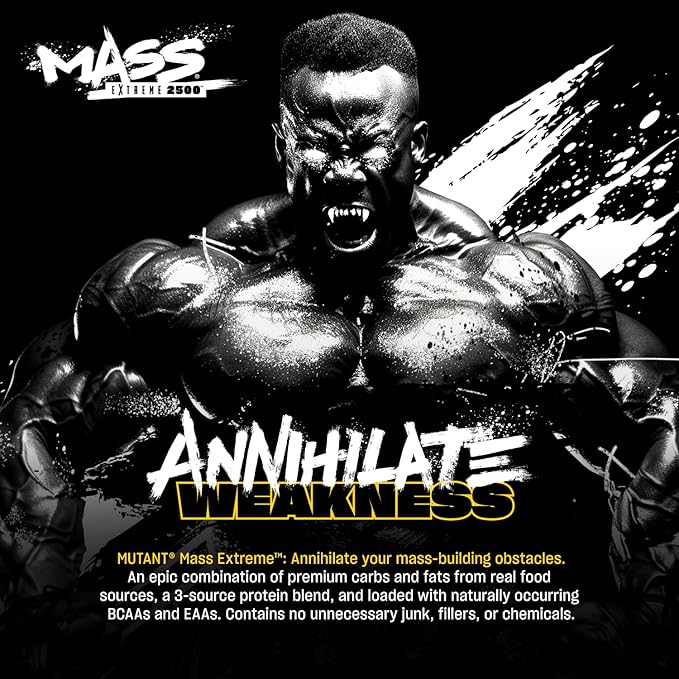 Mutant Mass Extreme 2500 Gainer - Whey Protein Powder with 3-Source Whey Protein Blend & Whole Food Carbs - High Calorie Mass Gainer for Muscle Building & Weight Gain - Cookies & Cream, 12 lbs