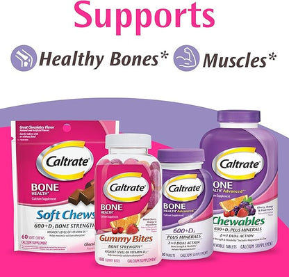 Caltrate Gummy Bites 500 mg Calcium and Vitamin D Supplement, Black Cherry, Strawberry, Orange - 100 Count