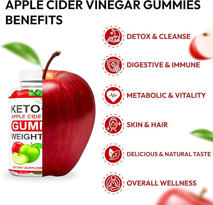 Keto ACV Gummies Advanced Weight Loss - ACV Keto Gummies Supplement for Women and Men - Metabolism, Detox, Cleanse - Apple Cider Vinegar - Ginger + Apple Flavor