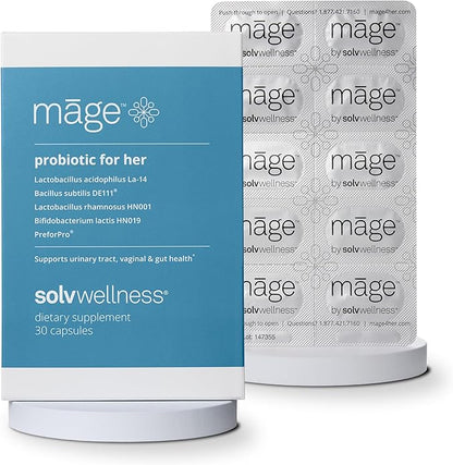 Solv Wellness Mage Probiotic for Her, Daily Womens Prebiotic and Probiotics Blend Nutritional Supplements for Digestive, Vaginal PH Balance, Urinary Tract Health Support, 30 Capsules