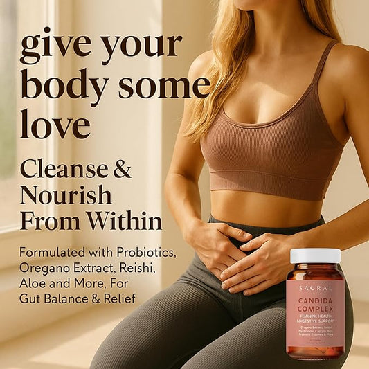 Candida Cleanse for Women – Gut & Feminine Balance with Oregano Oil, Caprylic, Probiotics, Reishi, Aloe & Black Walnut – May Help Support Digestive Comfort, Clarity, Clear Skin & Vaginal pH