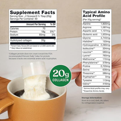 Bulletproof Unflavored Collagen Peptides Powder, 42.3 Ounces, Grass-Fed Collagen Protein and Amino Acids for Skin, Bones and Joints