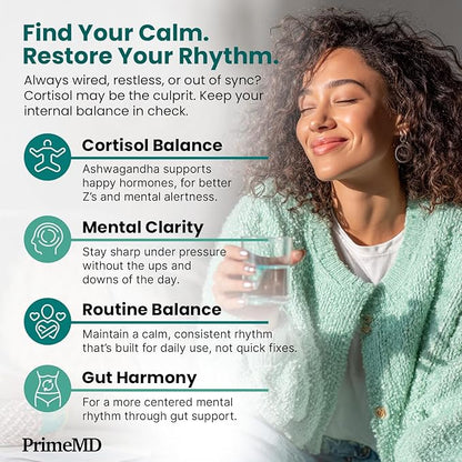 5-in-1 Cortisol Supplement for Women and Men with Ashwagandha for Calmness, Focus, and Adrenal Support Supplements with Shilajit Extract, Magnesium Glycinate, Probiotics (120 ct) (Pack of 1)