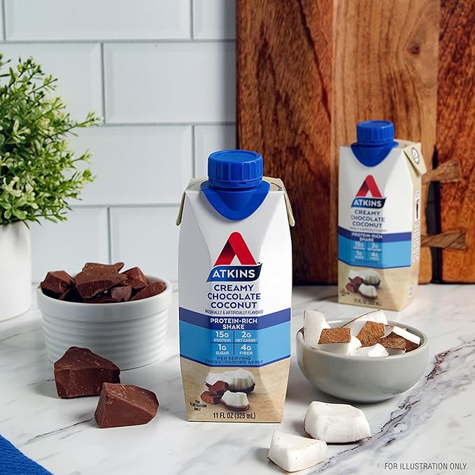 Atkins Creamy Chocolate Coconut Protein Shake,15g Protein,2g Net Carbs,1g Sugar,Keto Friendly,(Pack of 24)