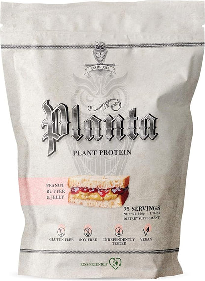 Ambrosia Planta - Plant-Based Protein Powder 20g | Dairy Free Vegan Protein Powder with BCAA Amino Acids | Keto-Friendly, No Added Sugar | 25 Servings | Peanut Butter & Jelly