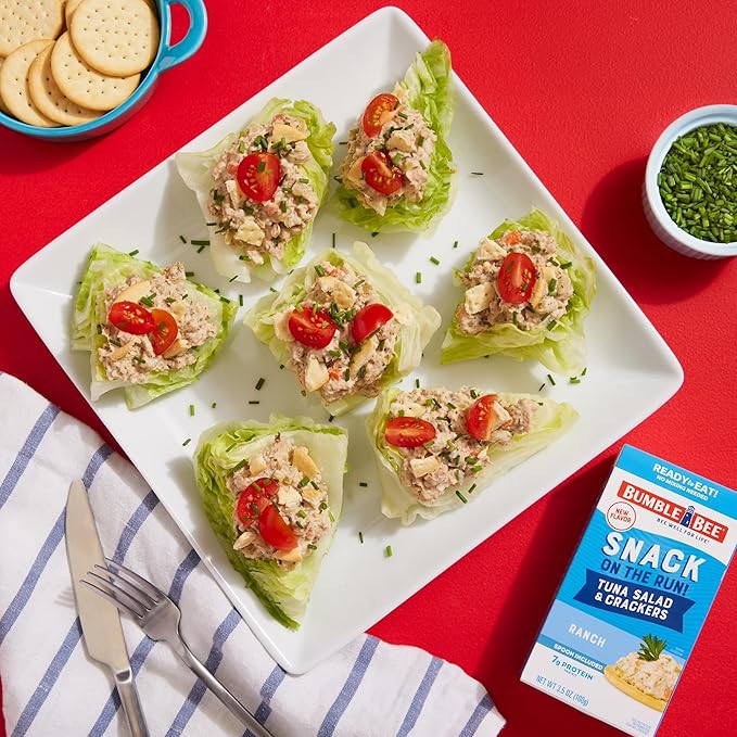 Bumble Bee Snack On The Run! Protein Snack Pack - 7g Protein per Box - Ranch Tuna Salad with Crackers Kit - Ready to Eat Easy-Open Can - Wild Caught MSC-Certified Tuna (Pack of 12)