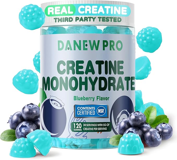 NSF Certified Creatine Gummy 5g.Creatine Monohydrate Gummies for Men & Women, Creatine Monohydrate for Muscle Strength, Muscle Builder, Energy Boost, Pre-Workout Supplement(120 Count)-Blueberry Flavor