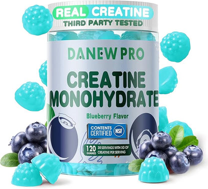 NSF Certified Creatine Gummy 5g.Creatine Monohydrate Gummies for Men & Women, Creatine Monohydrate for Muscle Strength, Muscle Builder, Energy Boost, Pre-Workout Supplement(120 Count)-Blueberry Flavor