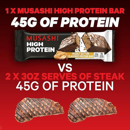 MUSASHI High Protein Bar, 45g Protein, 2g Total Sugars, Cookies & Cream, Post Workout and Protein Snack On The Go, 12 Pack of 3.2oz (90g) Bars