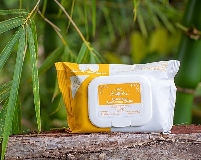 Shobha Rosewater Freshening Cloths – Cleansing Face & Body Wipes – Intimate Hygiene Wipes Ideal Before & After Hair Removal – Suitable for Sensitive Facial Skin & Bikini Area, 30 Count