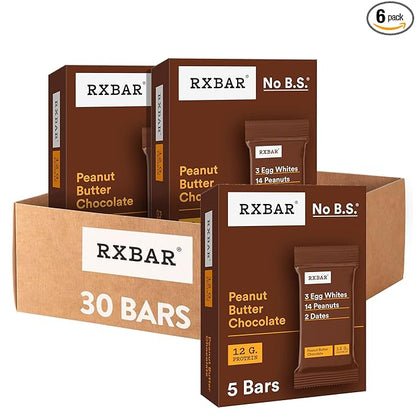 RXBAR Protein Bars, 12g Protein, Gluten Free Snacks, Peanut Butter Chocolate (6 Boxes, 30 Bars)