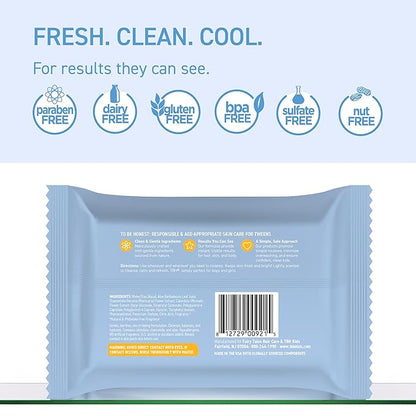 TBH Kids Gentle Face Wipes – Daily Cleansing & Hydrating Wipes for Preteens & Teens – Soothing Chamomile & Calendula – Sulfate & Paraben-Free – 30 Count