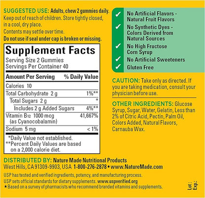 Nature Made Vitamin B12 Gummies 1000 mcg per serving, Dietary Supplement for Energy Metabolism Support, B12 Vitamins, 80 Gummy Vitamins, 40 Day Supply
