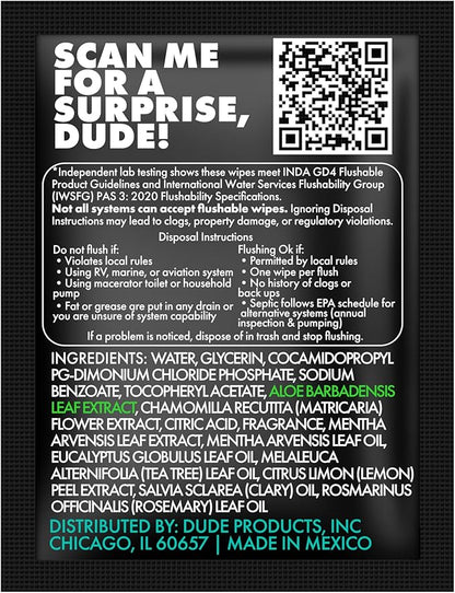 DUDE Wipes On-The-Go Mint Chill Travel Wipes - 2 Pack, 60 Count (Individually Wrapped) - Extra-Large Adult Flushable Wipes - Infused with Tea Tree Oil, Vitamin E, and Aloe - Septic and Sewer Safe