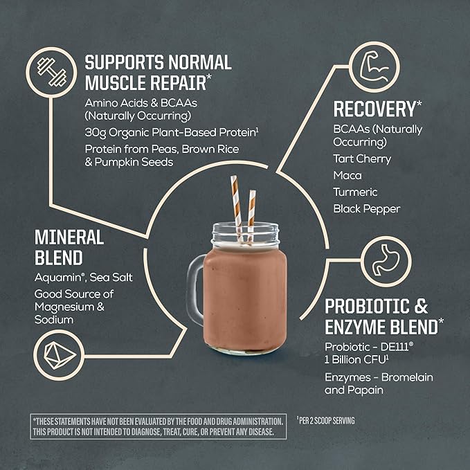 Sunwarrior Organic Plant Based Protein Powder | Vegan Organic Protein Powder with BCAA Amino Acids Plus Recovery Minerals & Botanicals | Non-GMO Soy Dairy & Gluten Free (Chocolate, 20 Servings)