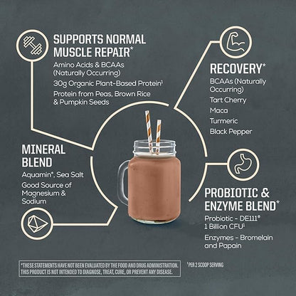 Sunwarrior Organic Plant Based Protein Powder | Vegan Organic Protein Powder with BCAA Amino Acids Plus Recovery Minerals & Botanicals | Non-GMO Soy Dairy & Gluten Free (Chocolate, 20 Servings)