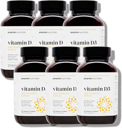 SMARTERNUTRITION Vegan Vitamin D3 5000 IU + Natural Vitamin K2 1100 mcg in Organic Coconut & Olive Oil - D3 K2 Supplement for Immune & Bone Support - 360 Softgels[180 Day Supply]