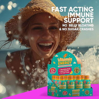 Vitamin Energy Immune+ Extra Strength Energy Shot Pineapple Punch 8 Pack, 260mg Natural Caffeine, B-Vitamins, Citicoline, Green Tea, Immunity & Focus Support, Zero Sugar, Gluten-Free 1.93 fl oz