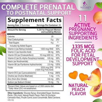 Prenatal Vitamins for Women - Pregnancy Vitamins Gummies with Folic Acid, Vitamin A, C, D3, B12, B6 - Prenatal Multivitamin Gummy for for Fetal Support, Pregnant & Nursing Women - 60 Gummies