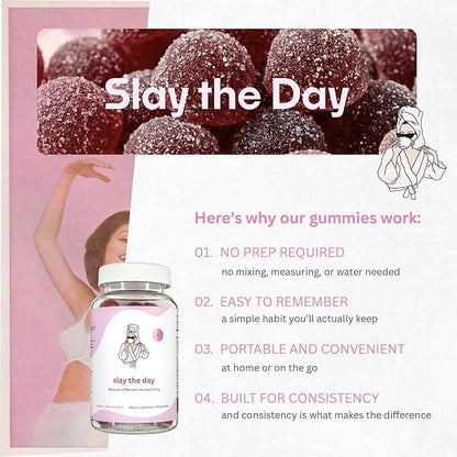 Balancing Act – Slay The Day Energy Gummies – Caffeine Free Focus & Clean Energy Support – with Vitamin B12, CoQ10 & Cognizin® Citicoline – Raspberry Lemonade – 60 Count (30 Day Supply)
