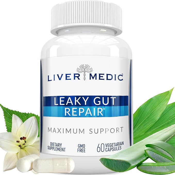 Leaky Gut Repair Natural Gut Health Supplement Glutamine Organic Slippery Elm NAG Marshmallow Root Aloe Vera MSM Quercetin Bromelain Promotes Digestive Ease, Gut Wellness 1000mg 60 Caps