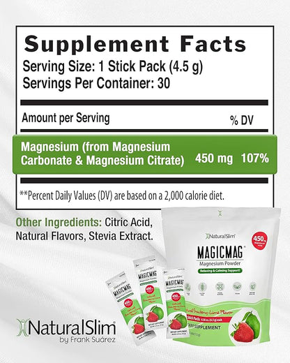 NaturalSlim Magicmag Pure Magnesium Citrate Powder – Stress, Constipation, Muscle, and Heart Support | Magnesium Supplement Drink Mix Strawberry Lime 0.16 Ounce