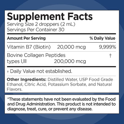 Liquid Collagen and Biotin, 2 Fl. Oz, Ultra-Strength Collagen Supplements for Women, Keto Friendly Biotin for Hair Growth Women, Nails, & Skin Vitamins B7 Collageno Peptides – Vanilla Flavor - 2 Pack