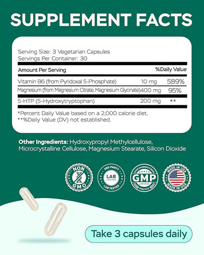 Magnesium Complex for Women – Magnesium for Sleep, Advanced 610mg with Glycinate, Citrate & Vitamin B6 for 3X Absorption + 5-HTP – Supports Sleep, Relaxation, Nerve, Muscle, Bone & Energy Health