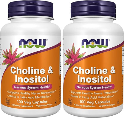 NOW Foods Supplements, Choline & Inositol 500 mg, Healthy Nerve Transmission*, Nervous System Health*, 100 Capsules (Pack of 2)