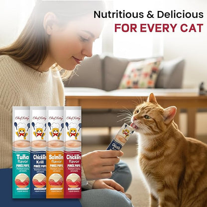 Cat Treats Lickable | Grain-Free Cat Food Toppers, High Protein | Creamy Puree Squeeze Ups with Vitamin E & Taurine, Digestible Formula | 0.5 oz. Each Tube, Chicken & Seafood Mix Variety | 10 Tubes