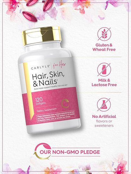 Carlyle Hair Skin and Nails Vitamin | 120 Softgels | Beauty Formula Supplement | with Biotin and Collagen Zinc, Vitamin A, B6, C & E | Non-GMO, Gluten Free