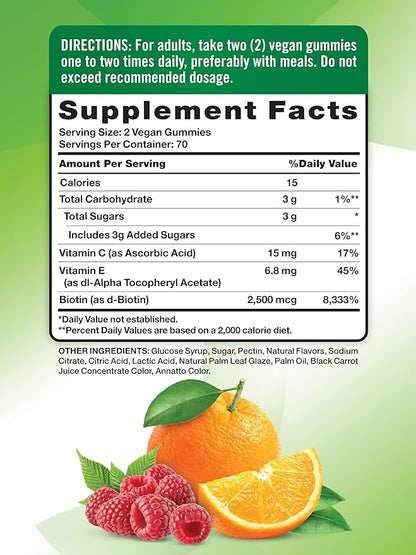 Nature's Truth Hair Skin and Nails Gummies | 80 Count | 2500mcg of Biotin | Vegan, Non-GMO, Gluten Free Supplement | Vitamin for Women & Men