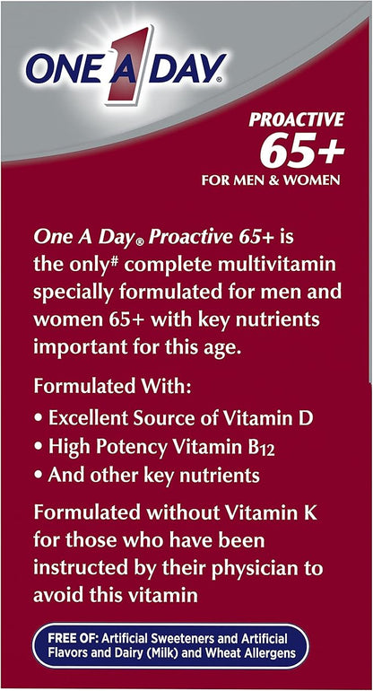 ONE A DAY Proactive 65+, Mens & Womens Multivitamin, Supplement with Vitamin_A, Vitamin_C, Vitamin_D, and Zinc for Immune Health Support*, Calcium, Folic Acid & More, Tablet, 150 Count (Pack of 2)