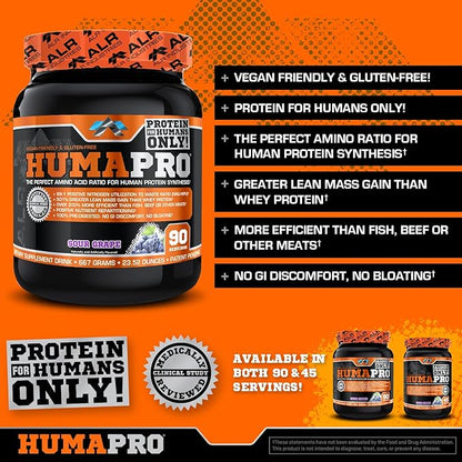 HumaPro Essential Amino Acid Formula | EAA Protein Supplement | Supports Muscle Recovery & Performance | Vegan, Gluten Free | | 90 Servings (Sour Grape)